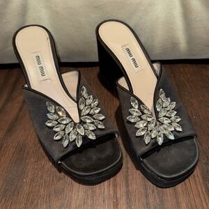 Miu Miu Satin Crystal Embellishments Slides Women's Shoes Size: 6.5